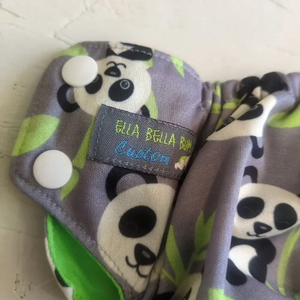 Ella Bella Bum Custom Pocket Cloth Diaper Small Panda Gray No Insert